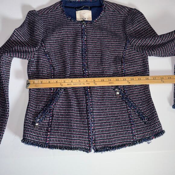 Rebecca Taylor fringe tweed zip jacket navy pink boucle work blazer - Picture 10 of 11